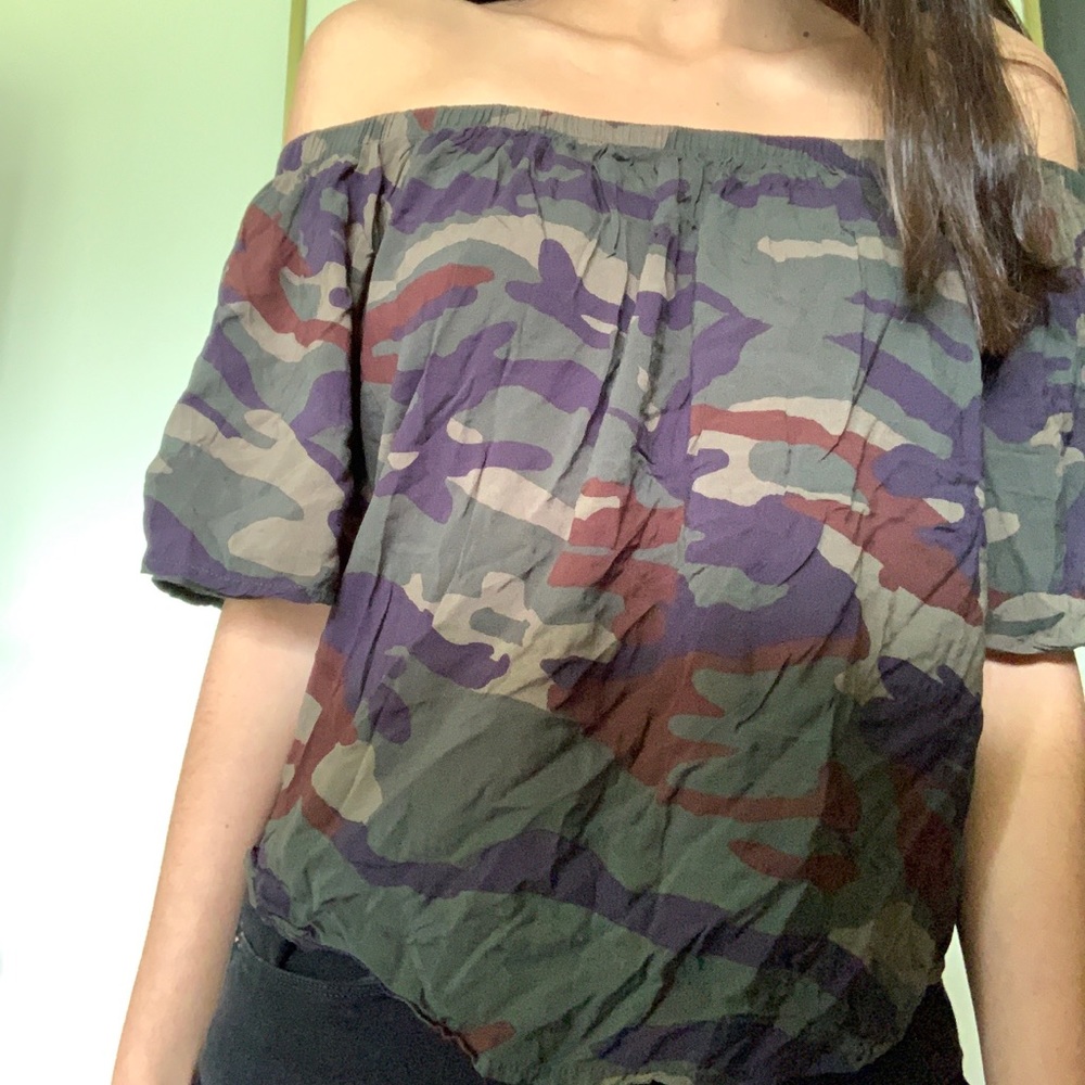 Camo off the shoulder top